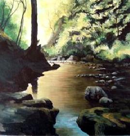 Waldbach Acryl auf Leinwand 300x300mm 2005